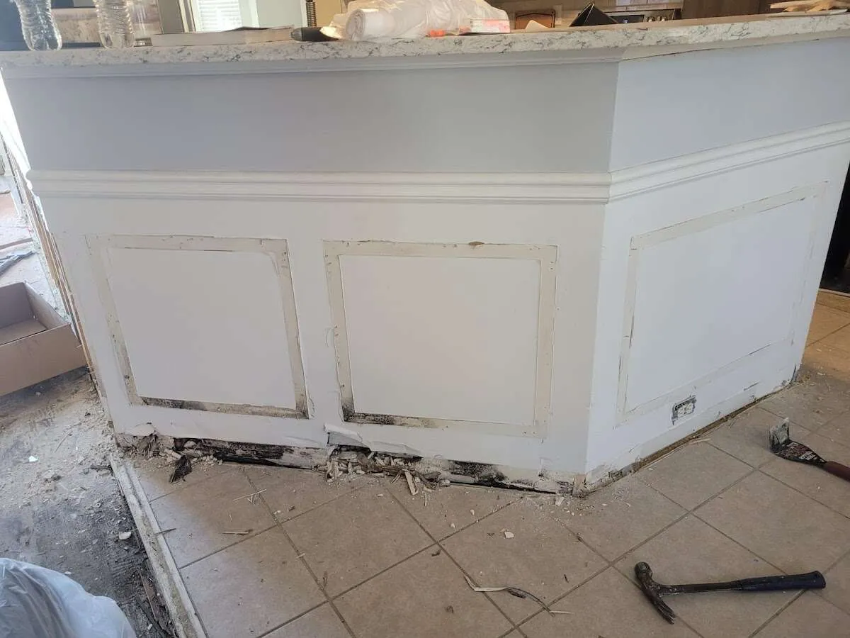 Water damage and mold on kitchen during Storm Damage Restoration in La Vista